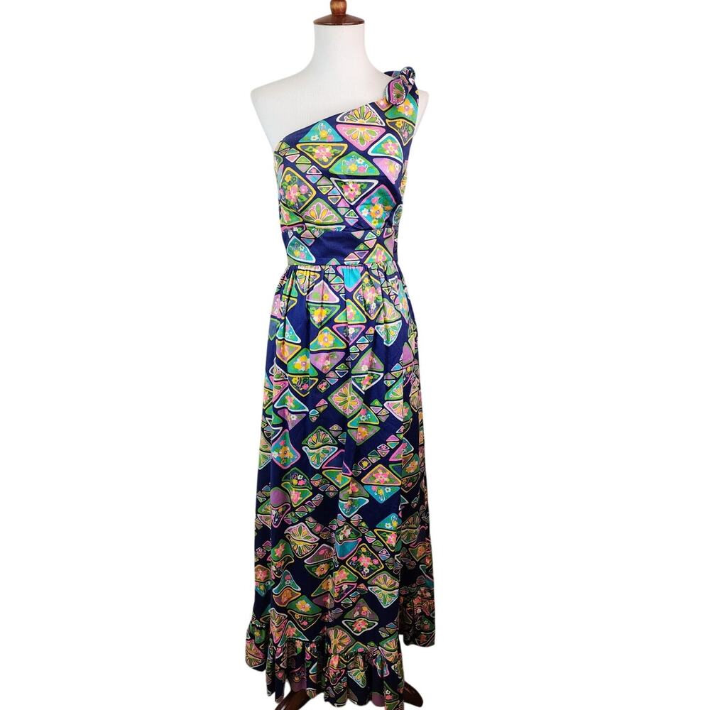 Vintage 60's/70's Tori Richard Honolulu One Shoulder Cotton Maxi Dress Size 10
